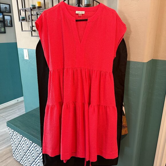 Calvin Klein Gauze A-Line Dress, Watermelon, Size 10 - Like New - Picture 1 of 5